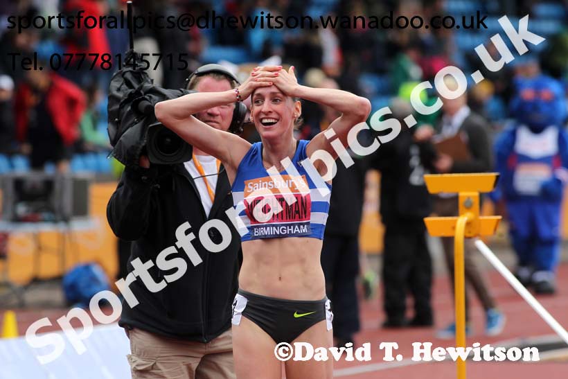 Laura Weightman (Morpeth) after winning the 1500 metres, 2014 Sainsbury's British Championships. Photo: David T. Hewitson/Sports for All Pics